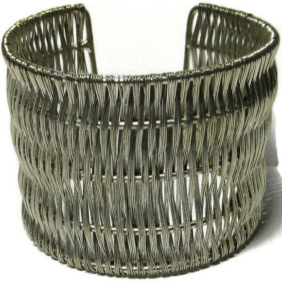 Cuff Bracelet Wide Statement Silver-tone Metal Bas - Picture 1 of 5